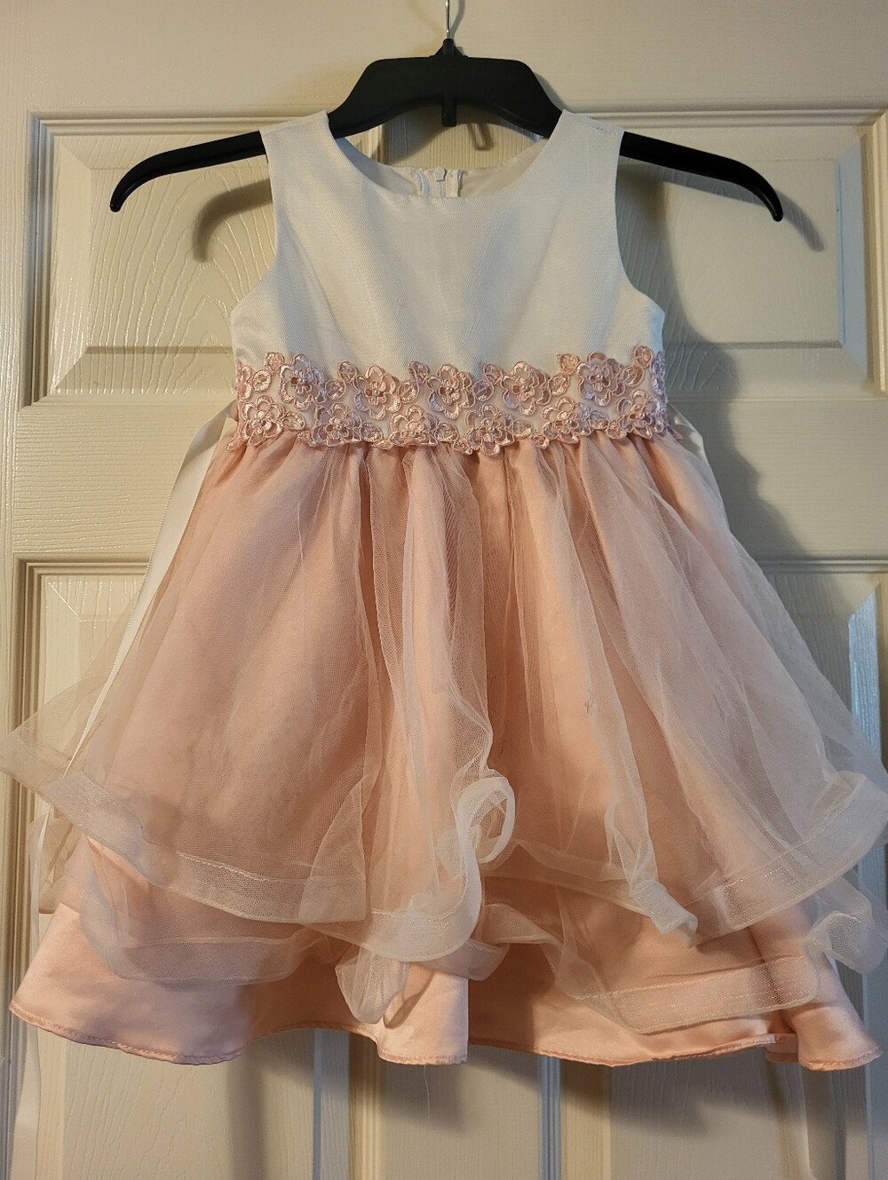 Rare Editions White and Blush Pink Floral Waist Party Dress